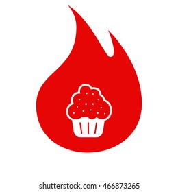 Flat paper cut style icon of cake. Vector illustration