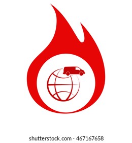 Flat paper cut style icon of vehicle. Delivery car symbol vector illustration