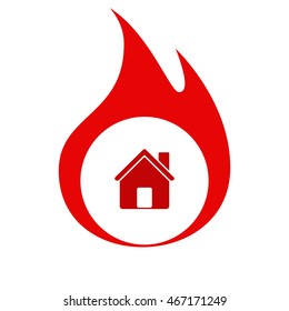 Flat paper cut style icon of house. Vector illustration