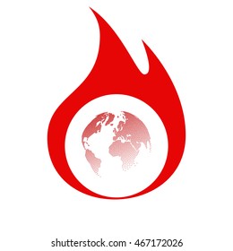 Flat paper cut style icon of globe. Vector illustration