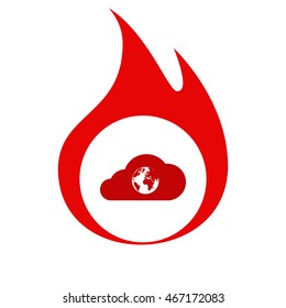 Flat paper cut style icon of a cloud with globe inside. Vector illustration