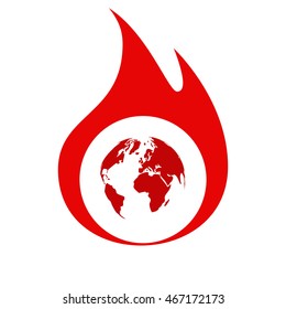 Flat paper cut style icon of globe. Vector illustration