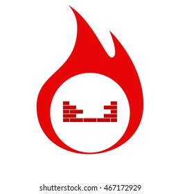 Flat paper cut style icon of brickwork fragment. Vector illustration