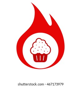 Flat paper cut style icon of cake. Vector illustration