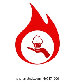 Flat paper cut style icon of cake. Vector illustration