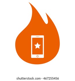 Flat paper cut style icon of mobile phone. Vector illustration