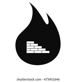 Flat paper cut style icon of brickwork fragment. Vector illustration