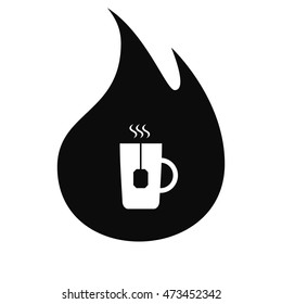 Flat paper cut style icon of hot tea cup. Vector illustration