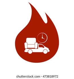 Flat paper cut style icon of vehicle. Delivery car symbol vector illustration