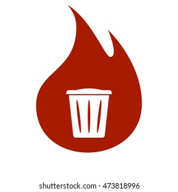 Flat paper cut style icon of trash can. Vector illustration