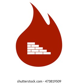 Flat paper cut style icon of brickwork fragment. Vector illustration
