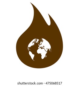 Flat paper cut style icon of globe. Vector illustration