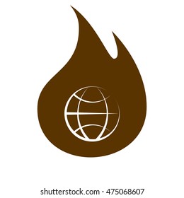 Flat paper cut style icon of globe. Vector illustration