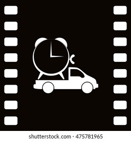 Flat paper cut style icon of vehicle. Delivery car symbol vector illustration