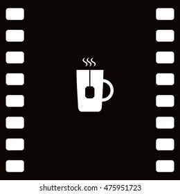 Flat paper cut style icon of hot tea cup. Vector illustration