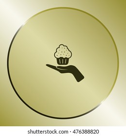 Flat paper cut style icon of cake. Vector illustration