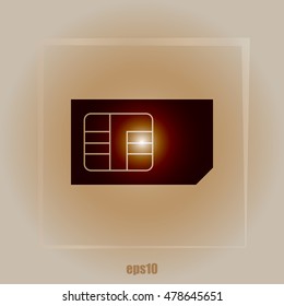 Flat paper cut style icon of a sim card. Vector illustration