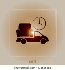 Flat paper cut style icon of vehicle. Delivery car symbol vector illustration