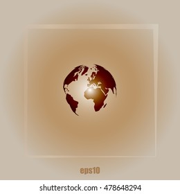 Flat paper cut style icon of globe. Vector illustration