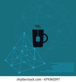 Flat paper cut style icon of hot tea cup. Vector illustration