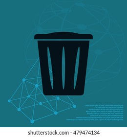 Flat paper cut style icon of trash can. Vector illustration