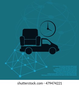 Flat paper cut style icon of vehicle. Delivery car symbol vector illustration
