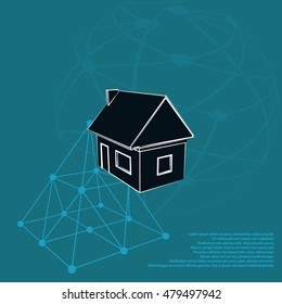 Flat paper cut style icon of house model vector illustration