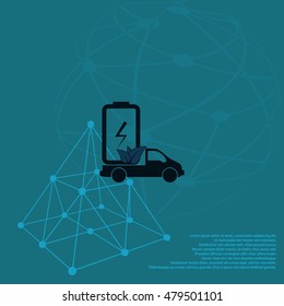 Flat paper cut style icon of eco vehicle. Delivery car symbol vector illustration