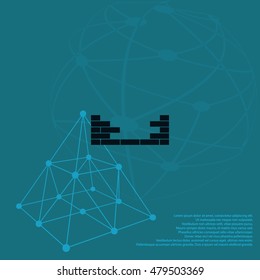Flat paper cut style icon of brickwork fragment. Vector illustration