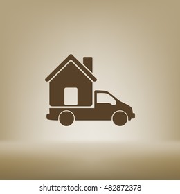 Flat paper cut style icon of vehicle. Delivery car symbol vector illustration