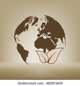 Flat paper cut style icon of eco planet. Vector illustration
