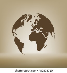 Flat paper cut style icon of globe. Vector illustration
