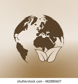 Flat paper cut style icon of eco planet. Vector illustration