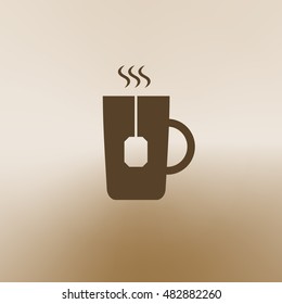 Flat paper cut style icon of hot tea cup. Vector illustration
