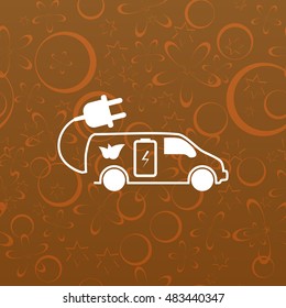 Flat paper cut style icon of an eco car. Vector illustration