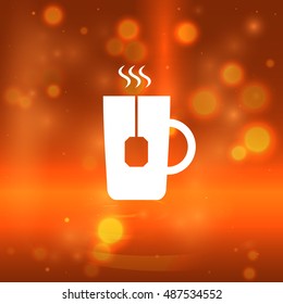 Flat paper cut style icon of hot tea cup. Vector illustration