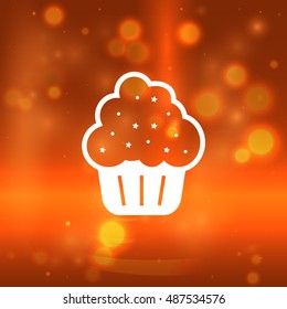 Flat paper cut style icon of cake. Vector illustration