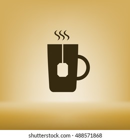 Flat paper cut style icon of hot tea cup. Vector illustration