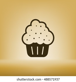 Flat paper cut style icon of cake. Vector illustration