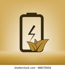 Flat paper cut style icon of eco friendly battery. Vector illustration