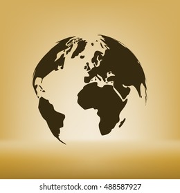 Flat paper cut style icon of globe. Vector illustration