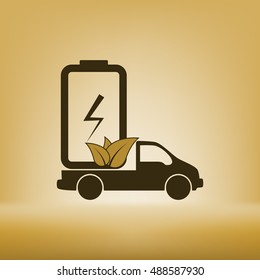 Flat paper cut style icon of eco vehicle. Delivery car symbol vector illustration