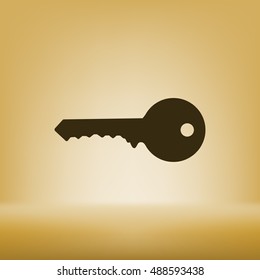 Flat paper cut style icon of an old key. Vector illustration