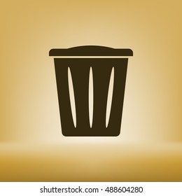 Flat paper cut style icon of trash can. Vector illustration