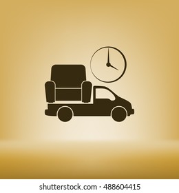 Flat paper cut style icon of vehicle. Delivery car symbol vector illustration
