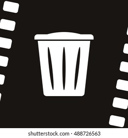 Flat paper cut style icon of trash can. Vector illustration