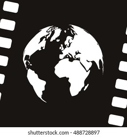 Flat paper cut style icon of globe. Vector illustration