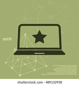 Flat paper cut style icon of laptop computer. Vector illustration