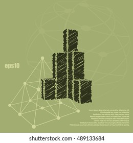 Flat paper cut style icon of sketchy building vector illustration