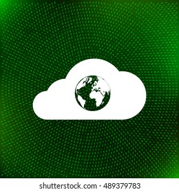 Flat paper cut style icon of a cloud with globe inside. Vector illustration
